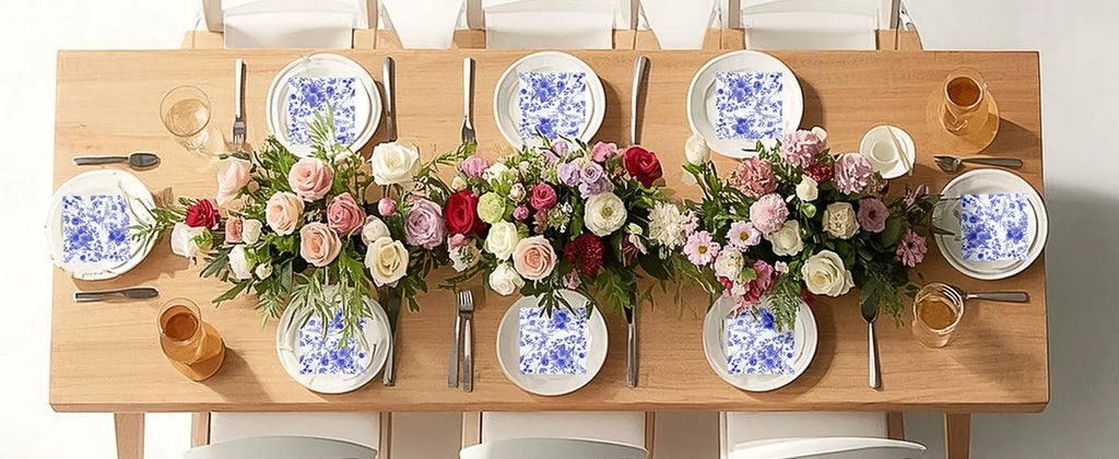 Disposable Blue Flower Porcelain Printed Napkins Birthday Wedding Tea Party Restaurant Party Decoration Tissue