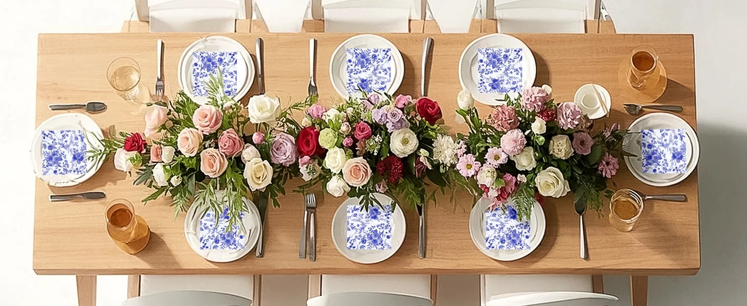 Disposable Blue Flower Porcelain Printed Napkins Birthday Wedding Tea Party Restaurant Party Decoration Tissue