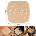 Air Fryer Disposable Paper Liners 23cm Square Perforated Parchment Paper Non-stick Greaseproof Paper for 7-12L Airfryer Steamer