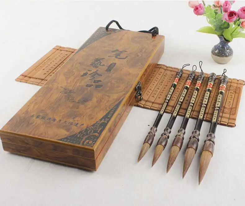 Calligraphy Brush Pen with Gift Box Traditional Chinese Painting Calligraphy Brushes Set Mixed Hair Regular Script Brush Art Pen