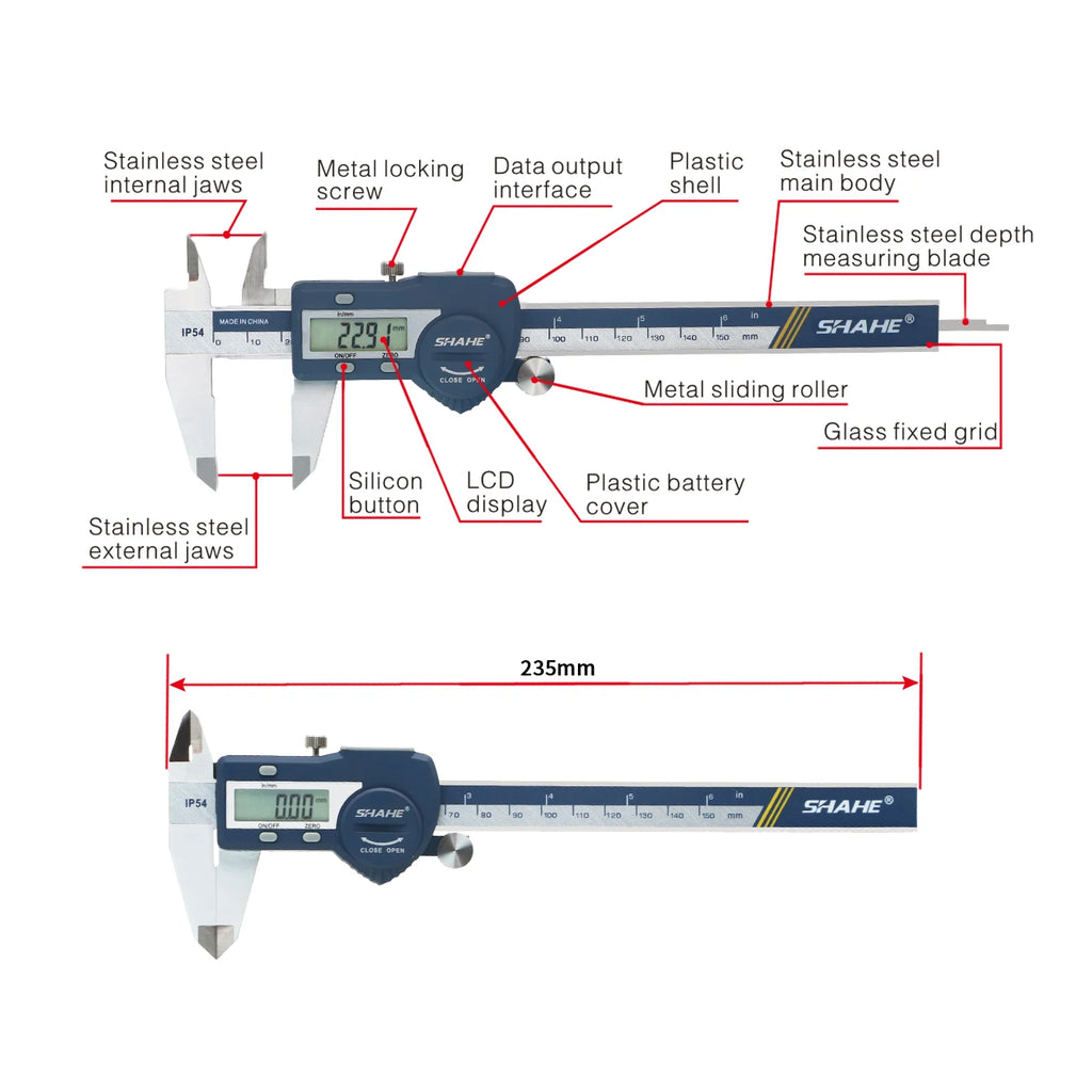 SHAHE IP54 Digital Caliper Electronic Caliper Ruler Digital Vernier Caliper Digital Caliper Stainless Steel Calipers