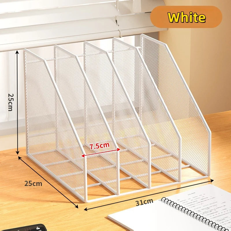 3 or 4 Slot Desktop File Organizer Metal Mesh Magazine Book Document Holder Black White for Office School Home Students Teachers