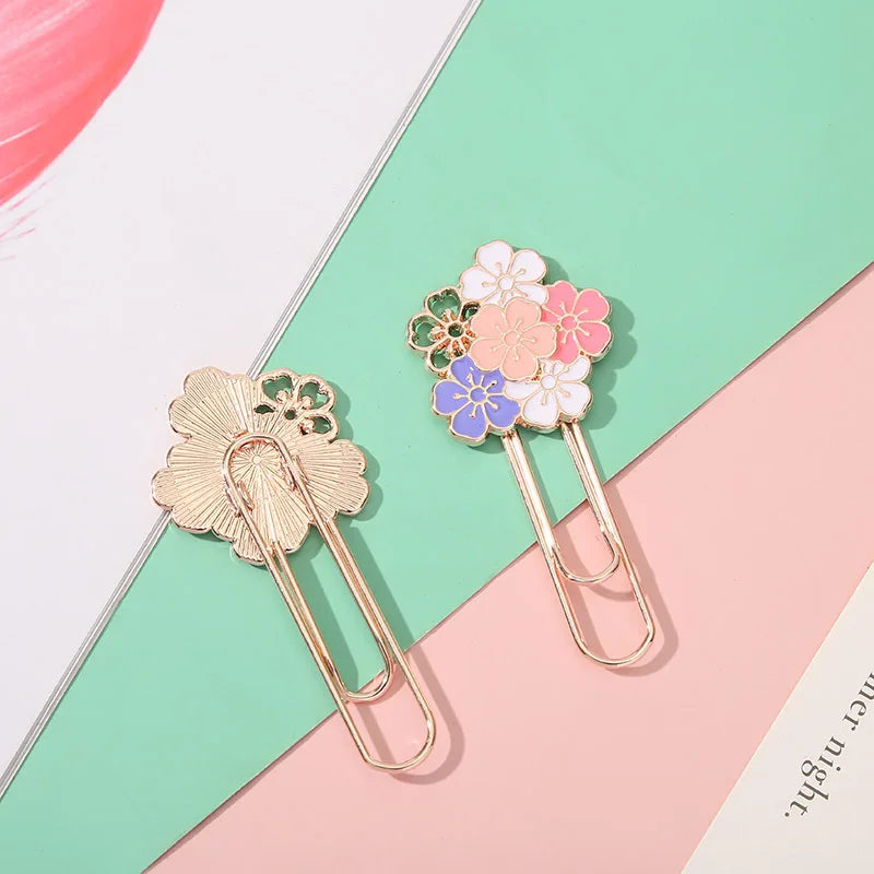 Cherry Blossom Paper Clip Creative Cute Metal Bookmark Clip Exquisite Beautiful Paper Clip Notebook Decoration Stationery