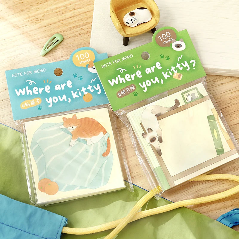 100sheets Cute Cat Memo Notes Creative Collage DIY Scrapbooking Aesthetic Material Paper School Office Supplies