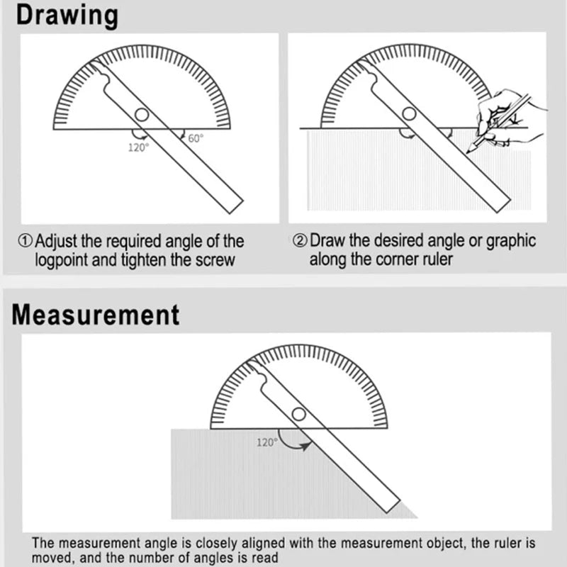180 Degree Adjustable Protractor 14.5cm Stainless Steel Angle Gauge Round Finder Head Caliper Measuring Ruler Tool