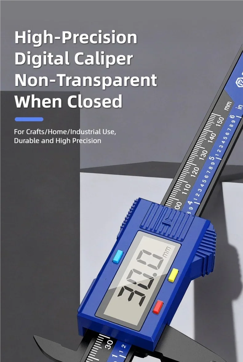 TINSOL 150mm High Precision Digital Caliper Carbon Fiber Reinforced Electronic Vernier Caliper LCD Display Auto Off for Jewelry
