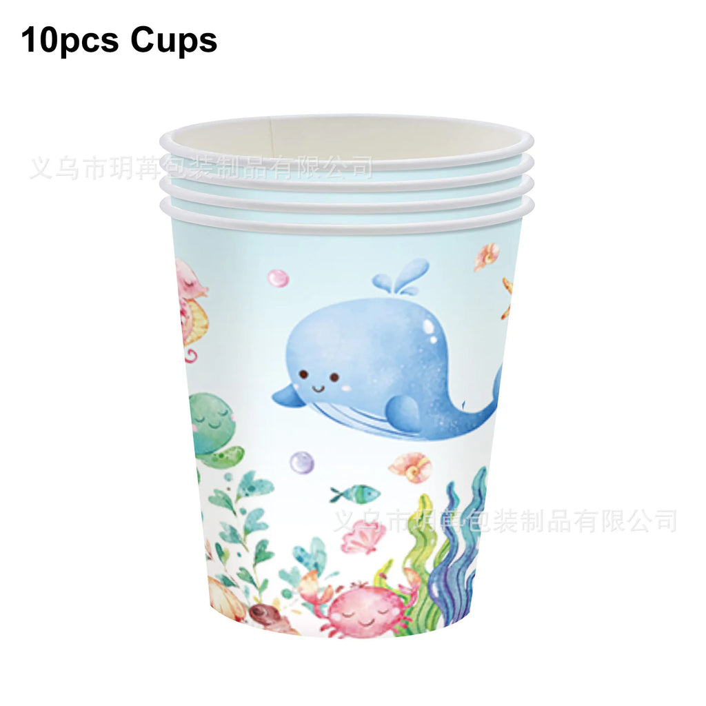 Sea Animal Theme Disposable Tableware Under The Sea Baby Shower Party Plates Napkins Cups Ocean Animals Birthday Party Supplies