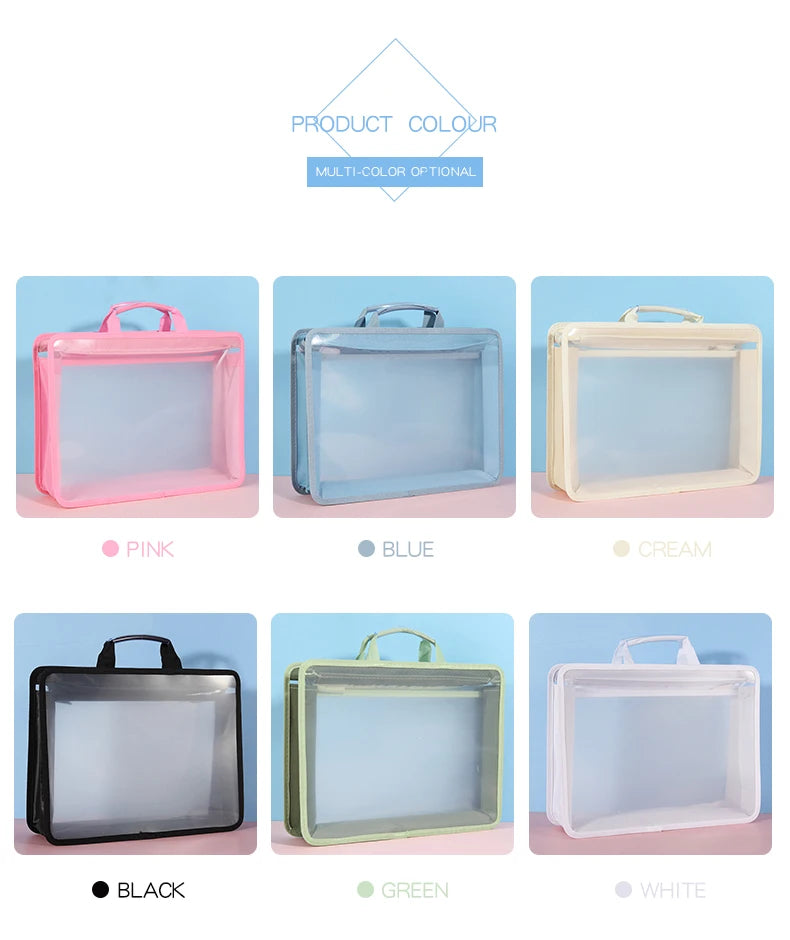 Transparent A4 Handbag Six Colors Large Capacity Waterproof Documents Students Business Portable Bag