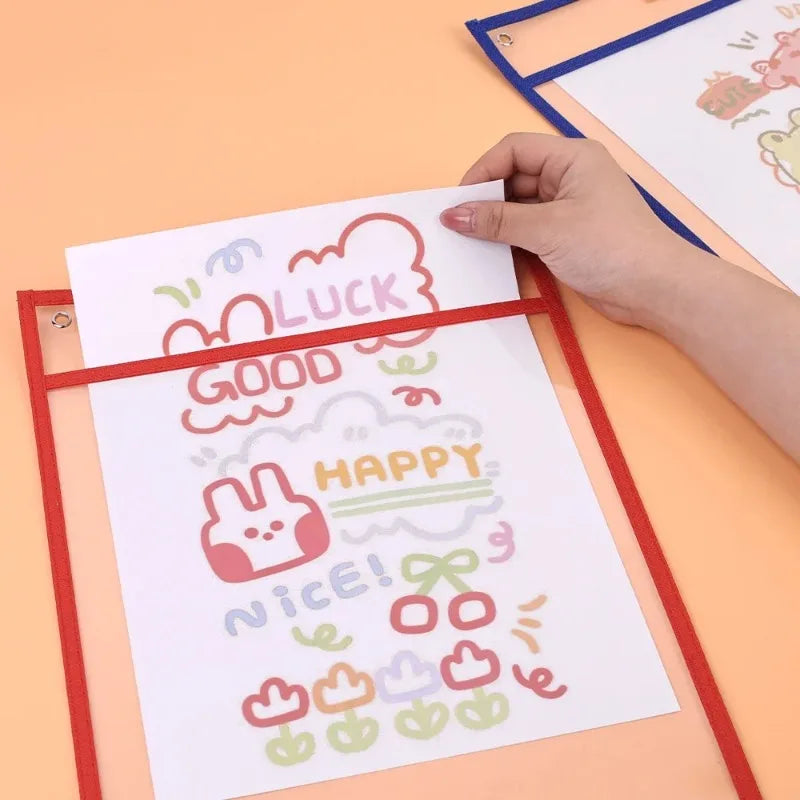 Waterproof Document Storage Pouch Reusable Dry Erasable File Bag Kids PVC Clear Diy Pockets Hanging File for Teaching Supplies