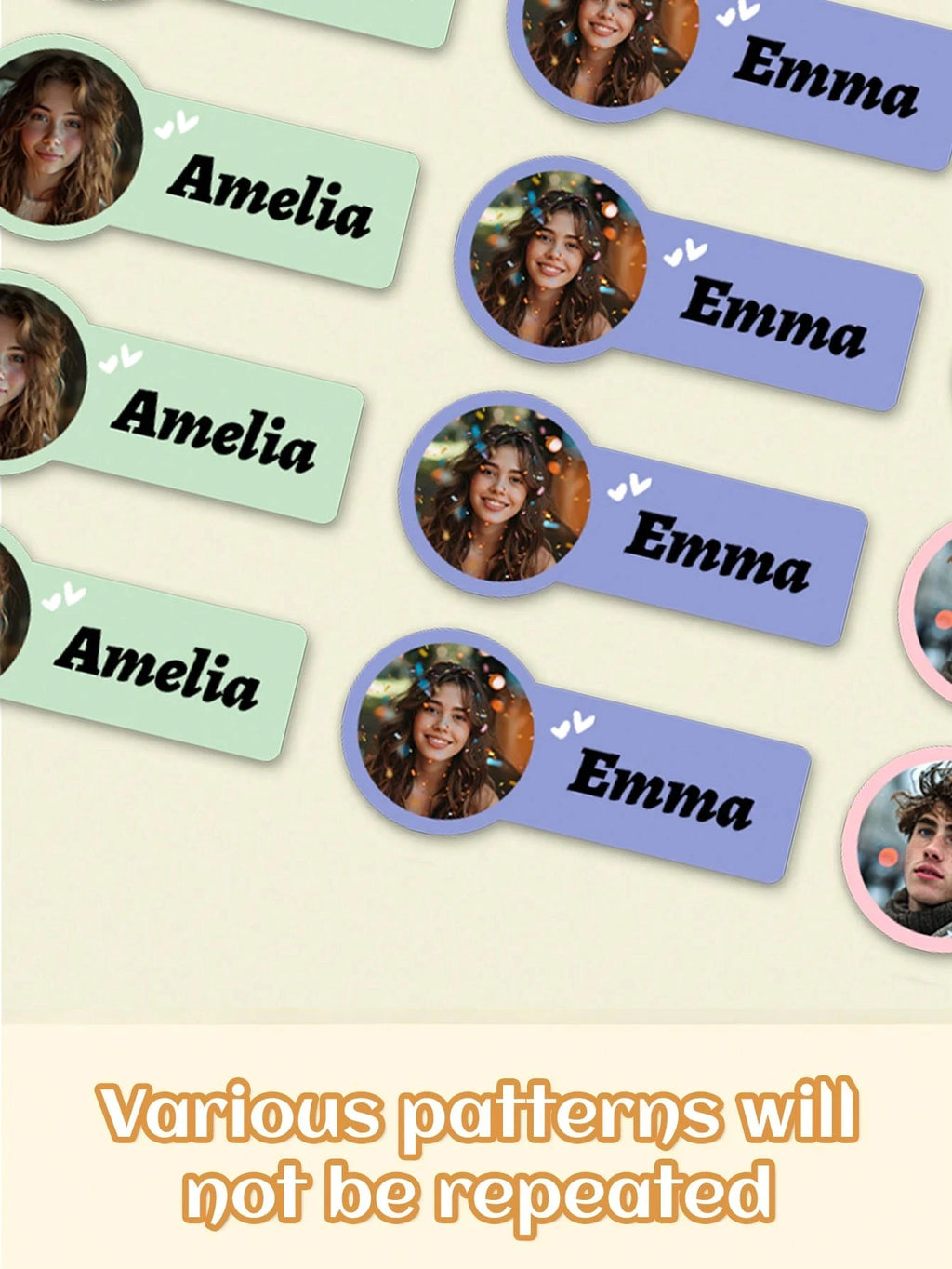 60-240PCs Custom Photo Name Stickers,4*1.8CM Personalized Markers For Special Items,Customized Name Photo Label,Waterproof Vinyl