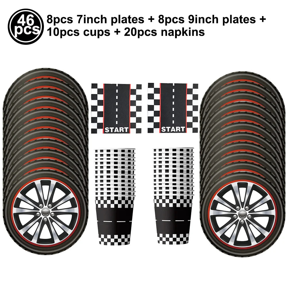 Race Car Party Plates Cup Napkins Race Track Party Supplies Racing Sports Themed Tableware for Kids Boys Birthday Home Decors