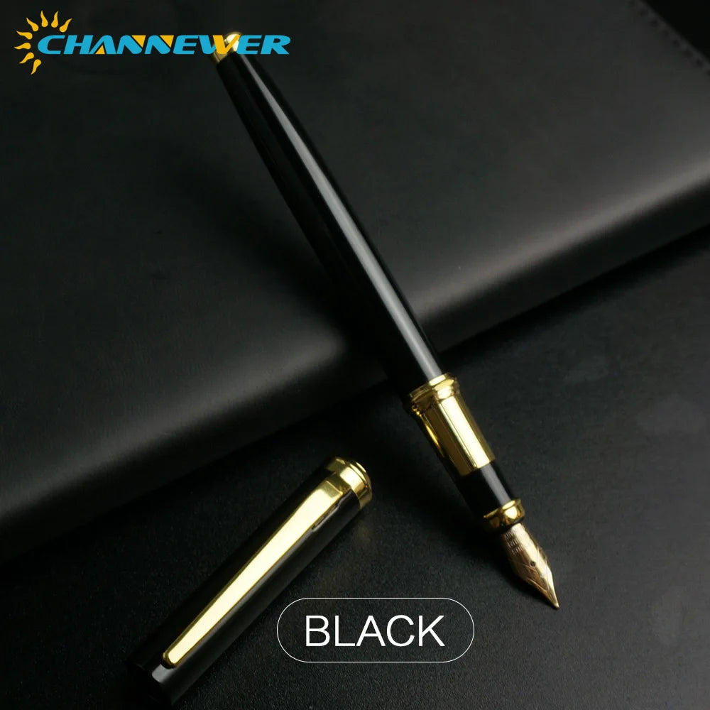 STONEGO 0.38mm Extra Fine Nib Fountain Pen, Black Metal Calligraphy Writing Gift Pen