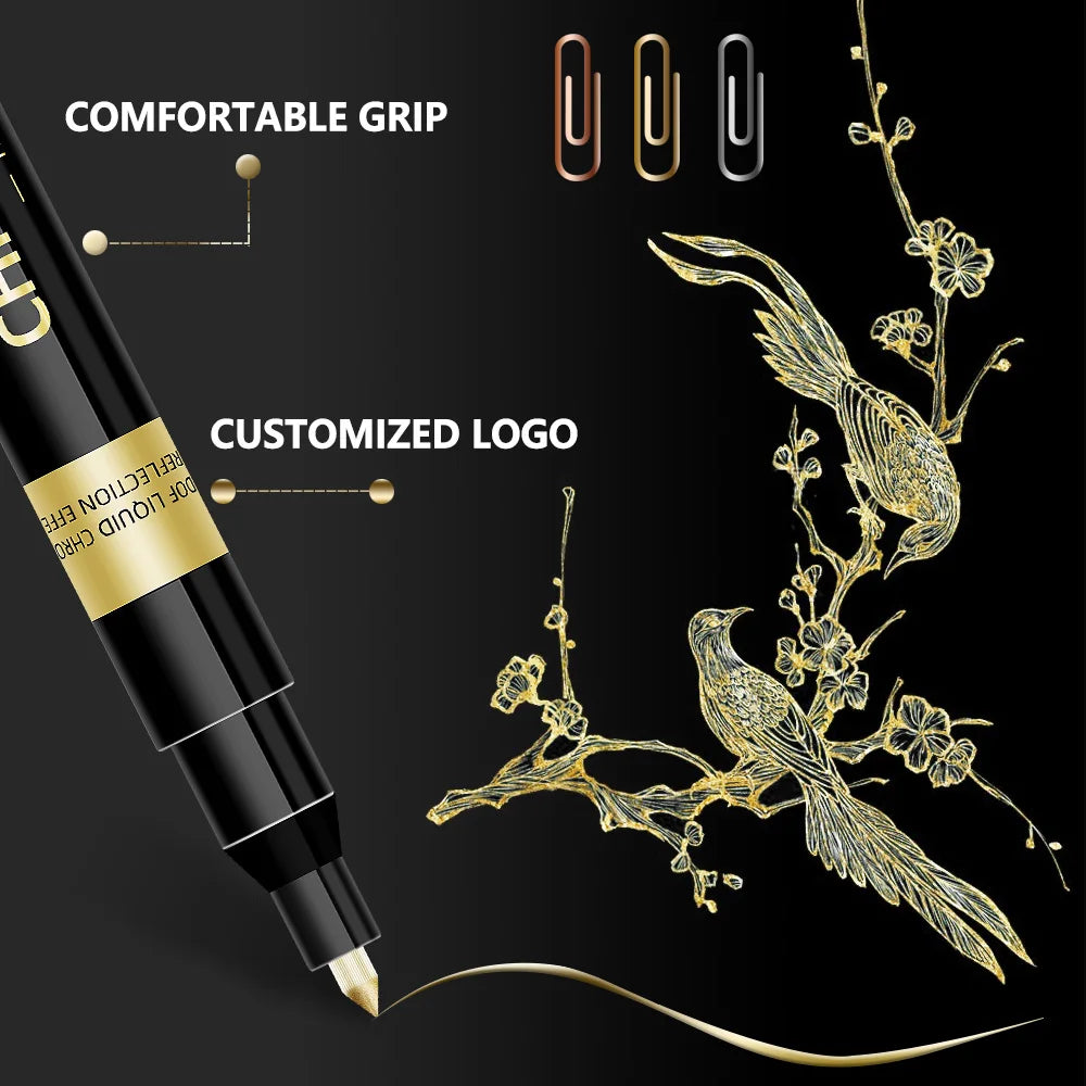 1Pcs Chrome Mirror Marker Pen 0.7mm 1mm 2mm DIY Reflective Paint Pen Permanent Gold Silver Copper Marker Model Painting Marking
