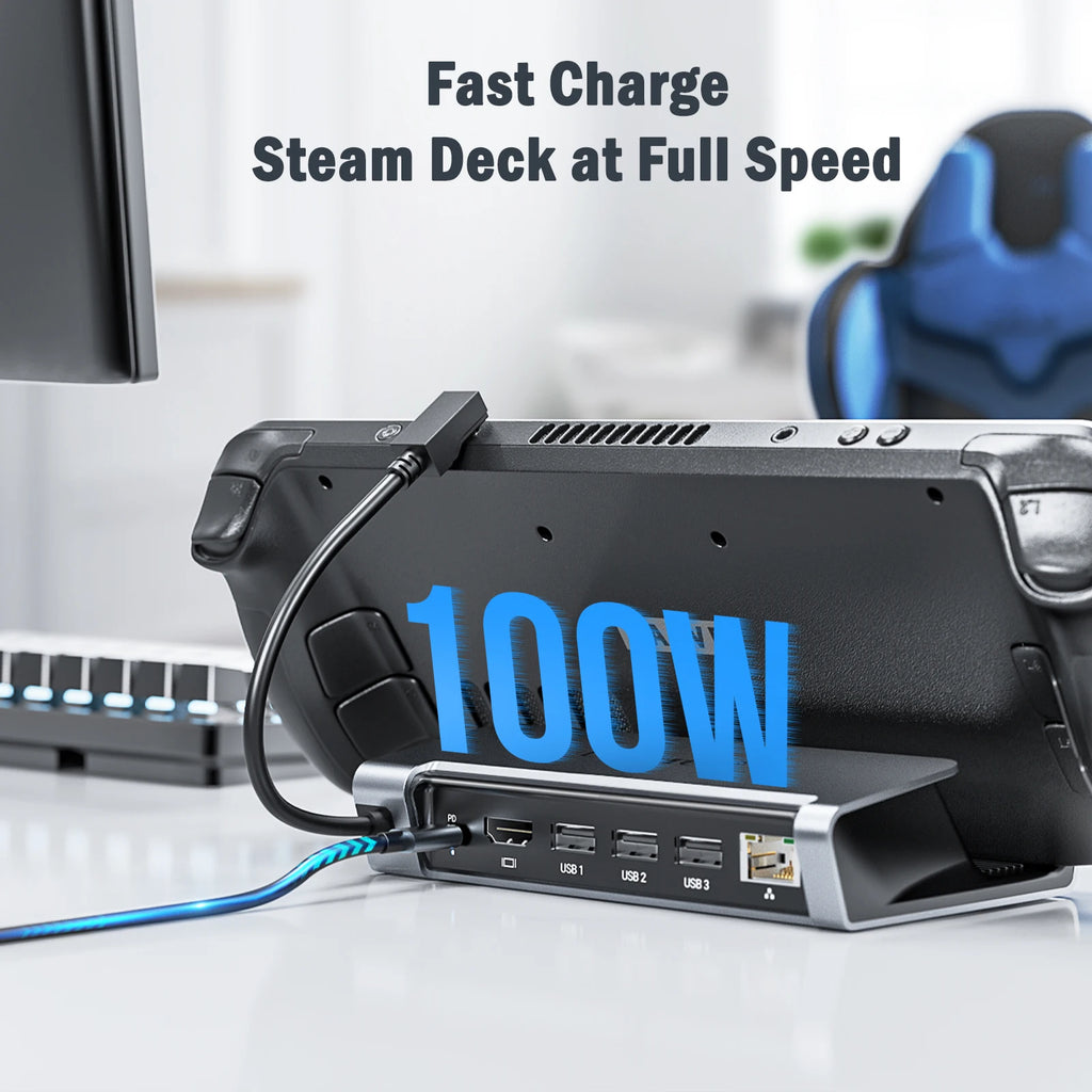 Lemorele X23L 6 IN 1 USB C Docking Station for Steam Deck 4K HDMI RJ45 1000M PD 100W Dock Switch for Projector PC TV USB C HUB