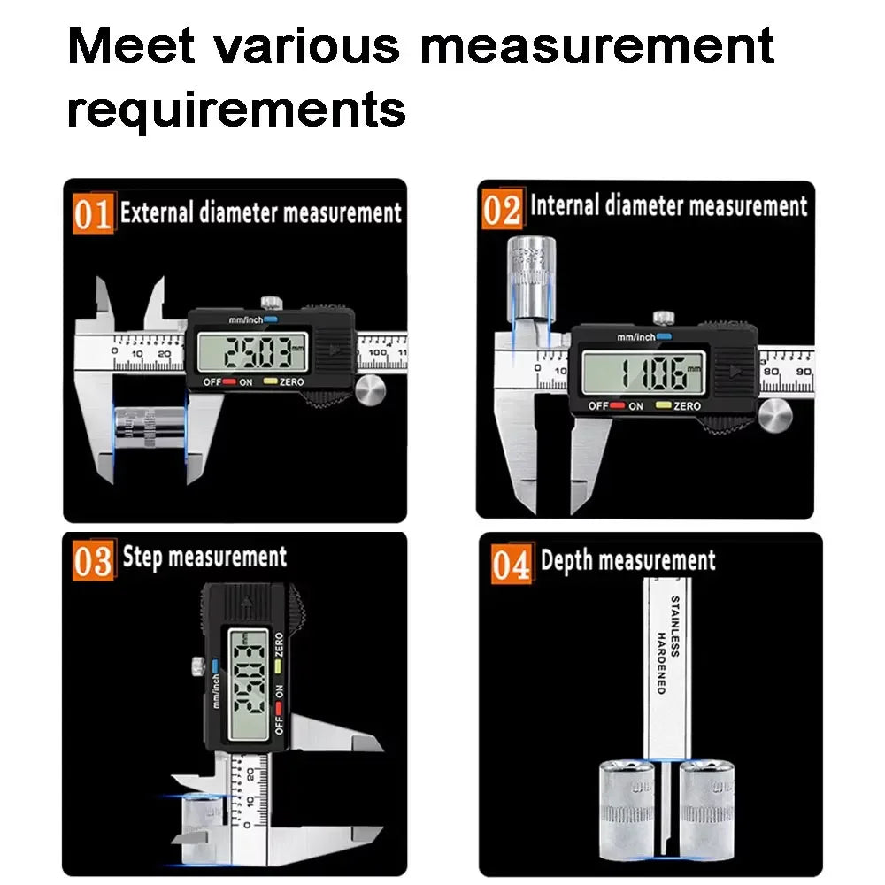 High Precision Digital Caliper - Electronic Display Thickness Gauge - Industrial Grade Stainless Steel Precision Measuring Tool