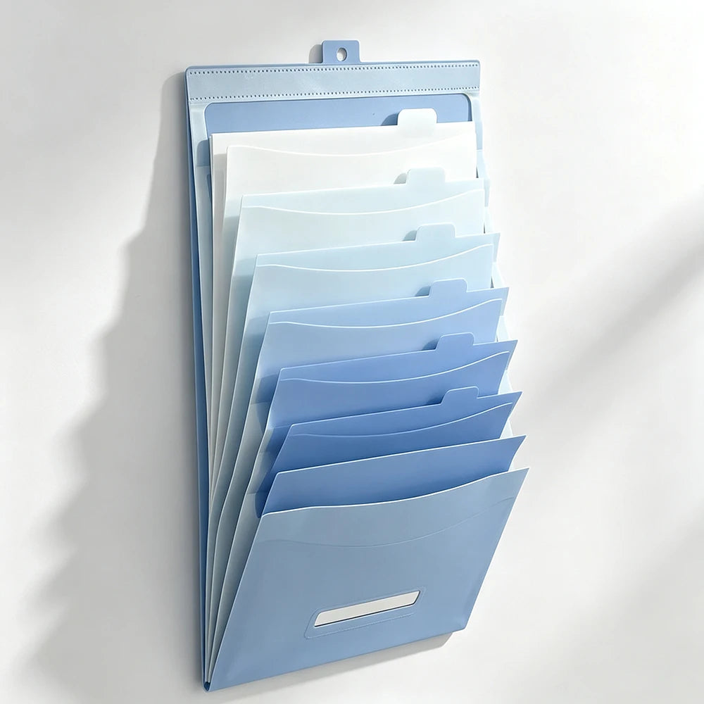 Back To School Wall Hanging File Folder Gradient Expandable Document Organizer Multi Pocket Foldable File Storage Supplies