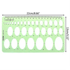 17 Styles Rulers Green Plastic Circles Geometric Template Ruler Stencil Measuring Tool Stationery Students Drawing Curve Ruler