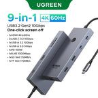 UGREEN USB HUB 9-in-1 4K60Hz HDMI PD100W RJ45 SD/TF USB3.2 Gen2 10Gbps for Laptop Accessories Dell MacBook HP Splitter Docking