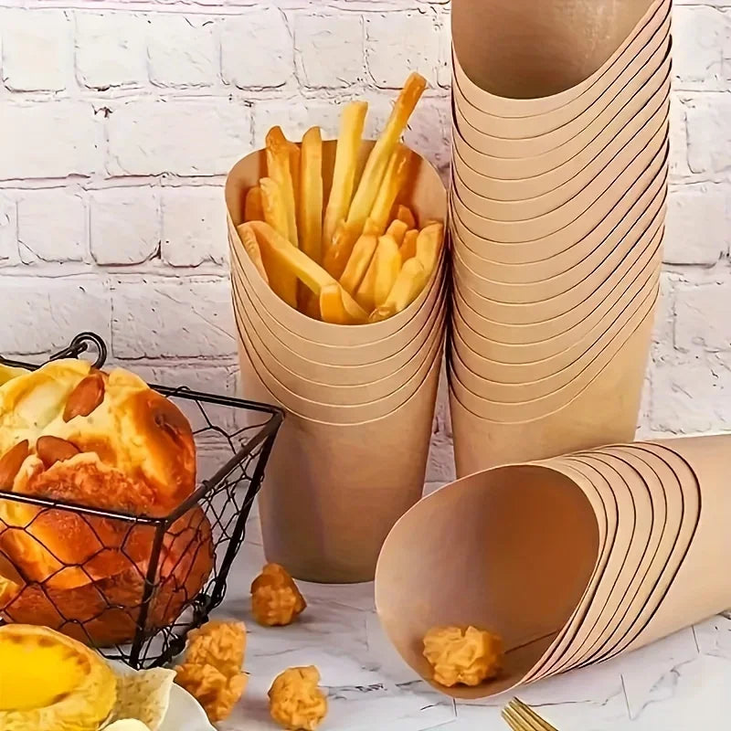 50/100PCS Disposable French Fries Cups Kraft Paper Snack Cups Ice Cream Waffles Dessert Catering Party Food Containers Supplies