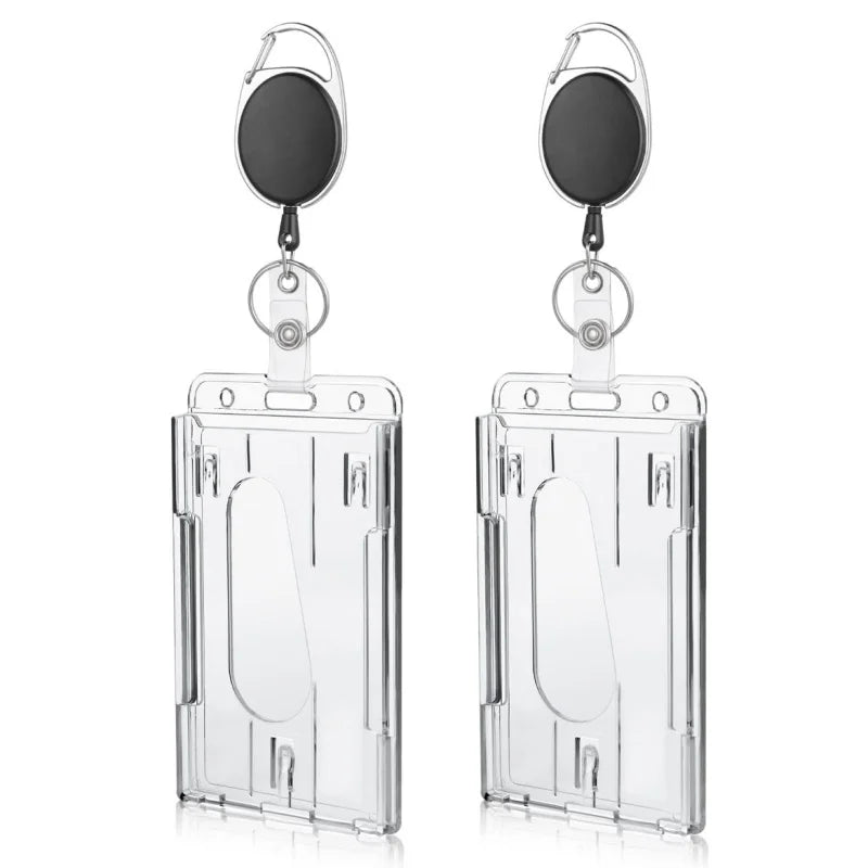 Transparent Double Cards Slots ID Tag Badge Holder with Badge Reel 2 Cards Storage Organizer Employee Pass Work Card Case Sleeve