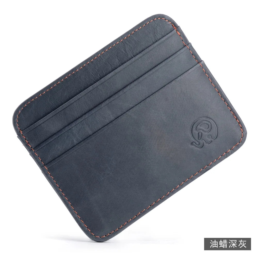 New Thin Genuine Leather Mini Wallet Slim Bank Credit Card Holder Men's Business Small ID Case for Man Purse 6 Slots Cardholder