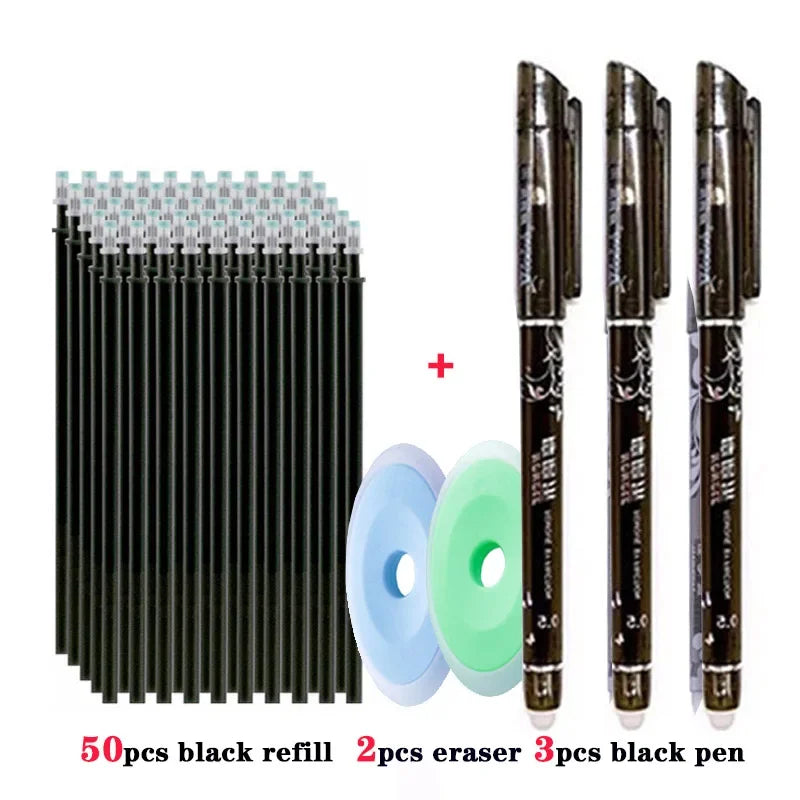 55pcs/lot Erasable Gel Pen 0.5mm Refill Rod Magic Ink Erasable Pen Washable Handle Office School Writing Tools Kawaii Stationery