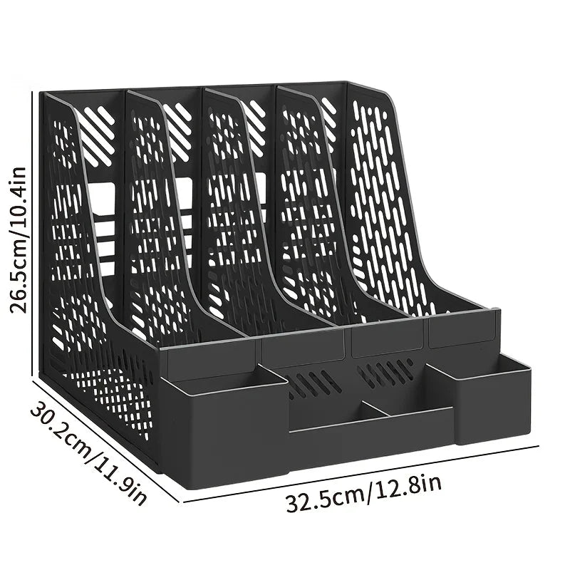 1pc Desktop File Organizer with 4 Compartments PP Material Detachable Space-Saving Office Supplies Document Sorting Storage Box