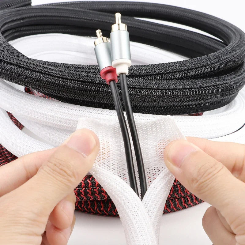 3/8meters PET Braided Cable Sleeve 3mm~32mm Self-Closed Sheath High Protection Wear Resistant Insulated Sleeving Wire Organizer