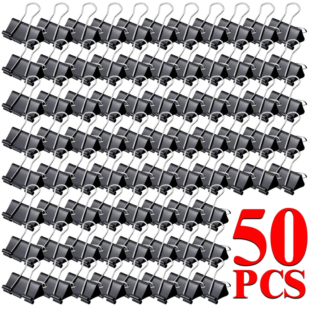 10-50PCS Foldback Clips Multi-Purpose Paper Clips Metal Binder Clip Office Clip Black 15mm for Paperwork Office Home Kitchen