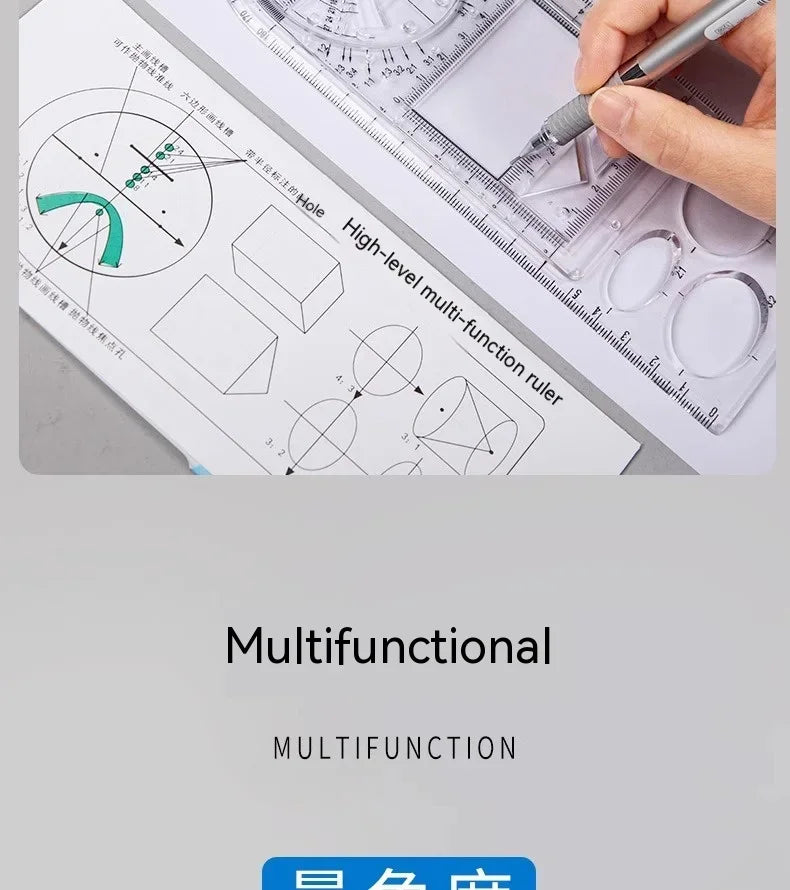 Multifunctional Geometric Function Ruler Set Mathematics Drawing Template Measuring Tool for Art Student School Office Supplies