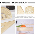 1Set Brass Triangle Ruler Drawing Measurement Straightedge Protractor Set for Professional Student Teacher Painting Use