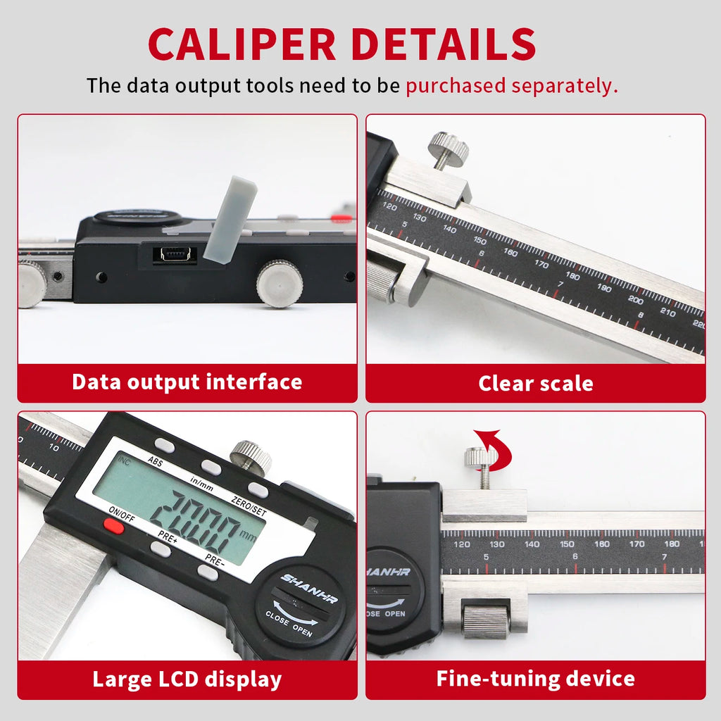 SHANHR 500/600mm Digital Vernier Calipers Electronic Caliper Steel Paquimetro Digital Measuring Tools Messschieber Caliper Gauge