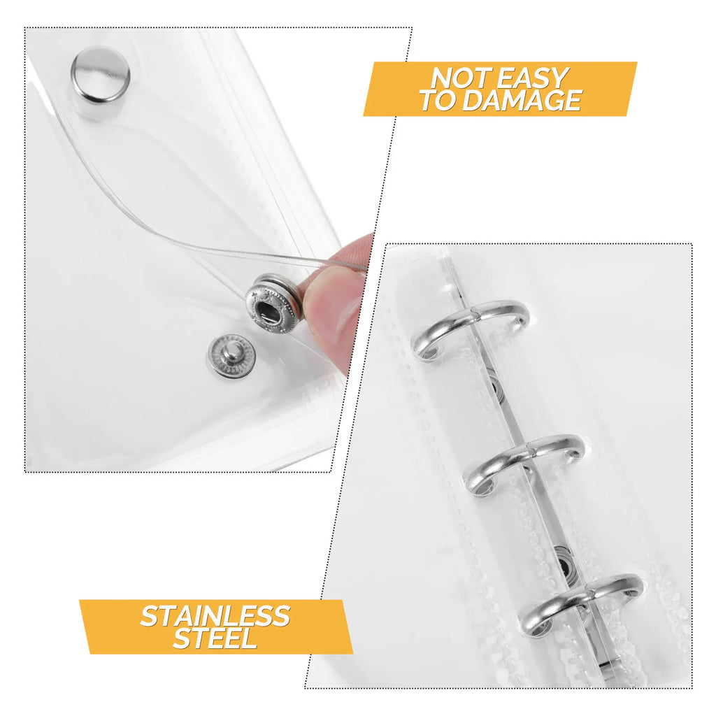 1Set Mini A8 3 Ring Transparent Binder Cover with Snap Button Pockets Soft PVC Protector for Travel School Office Budget