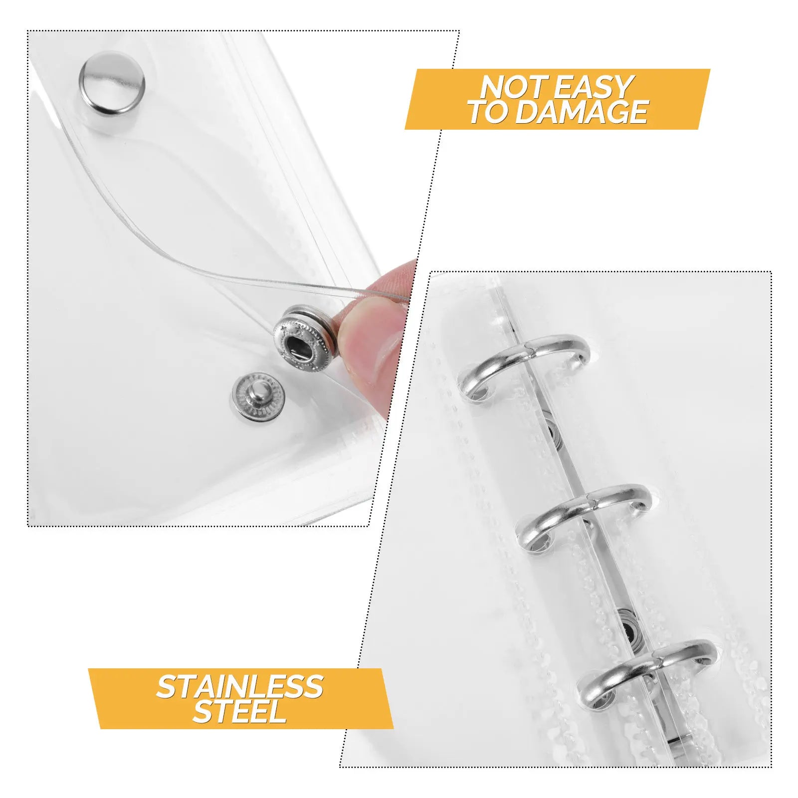 1Set Mini A8 3 Ring Transparent Binder Cover with Snap Button Pockets Soft PVC Protector for Travel School Office Budget