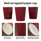 Red Corrugated Disposable Coffee Cups Heat Insulation Cups with Straw for Hot Beverage Ideal for Party Christmas New Year Supply