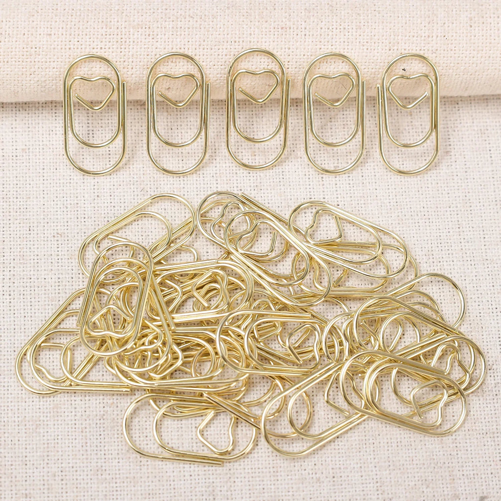 50/100Pcs 20mm Mini Metal Paper Clip Gold Heart Shape Clip Bookmark Binder Invoice PaperClips Office Supplies Student stationery