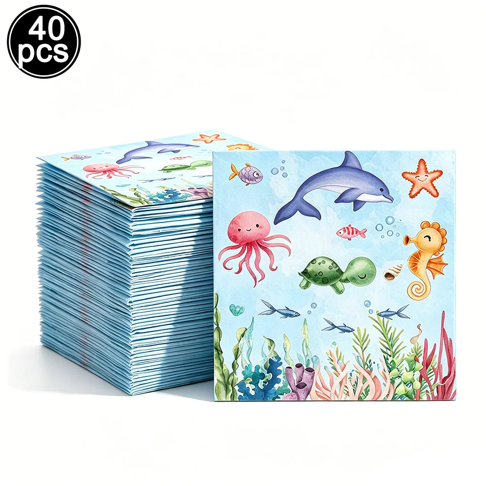 Sea Animal Theme Disposable Tableware Under The Sea Baby Shower Party Plates Napkins Cups Ocean Animals Birthday Party Supplies