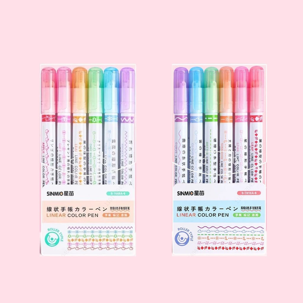 6-24pcs/set Heart Flower Line Shape Highlighter Pen Roller Tip Curve Liner Marker Kawaii Cute Stationery School Supplies