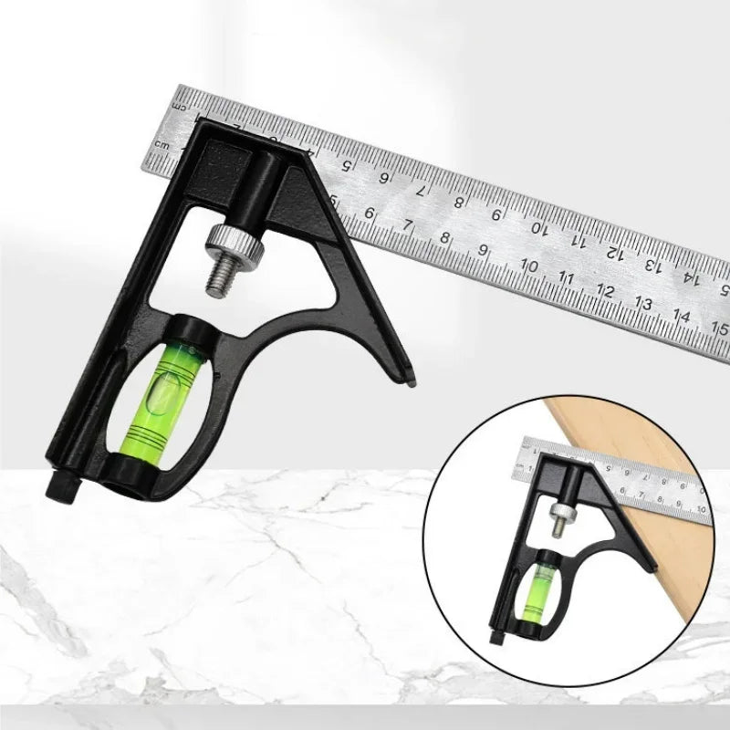 Woodworking Movable Combination Square 300mm Stainless Steel Ruler, Adjustable Horizontal Level, 45° Right Angle Measuring Gauge