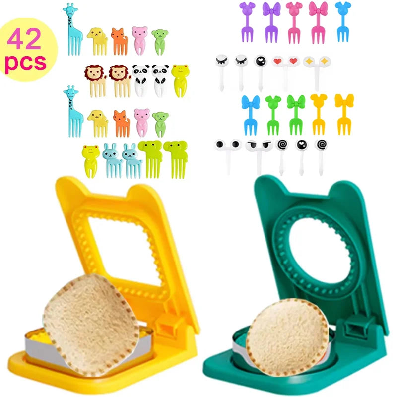 Kids Lunch Bento Box Accessories with Silicone Cupcake Liners for Baking and Small Animal Food Toothpicks Fruit Forks