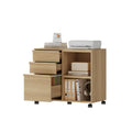 3 Drawer File Cabinet with Open Shelves, Rolling Lateral Filing Cabinet for Letter/A4, Mobile Wood Printer Stand on Wheels, Home Office Storage Organizer