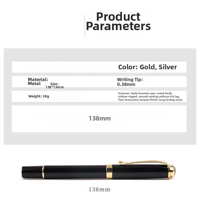 Metal Fountain Pen Business Black Heavy Feel Calligraphy Practice Pen Signing Pen High End Business and Student Use