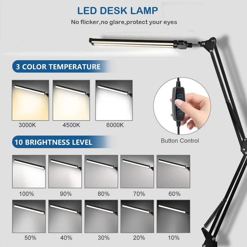 Double Head LED Desk Lamps Led Computer Monitor Light Stepless Dimmable USB Table Lamp for Office Study Reading Lighting Fixture