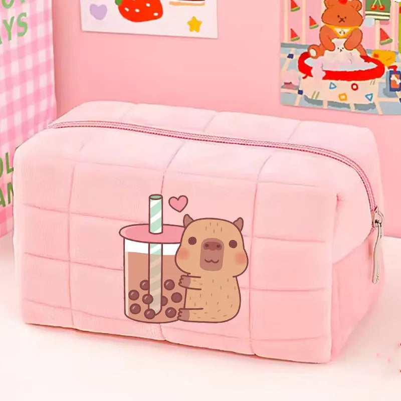 Cute Capybara 1pc pink blue Pillow Design Cosmetic Bag Pencil Case Pen Pouch Large-capacity Student Storage Pencil Case gift