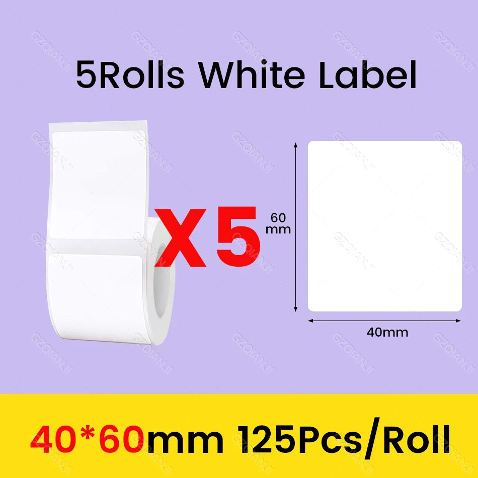 3/5/10 Rolls NiiMbot B21 B1 Label Printer Paper Roll Waterproof Anti-Oil Tear-Resistant Price Tag Pure White Sticker Papers