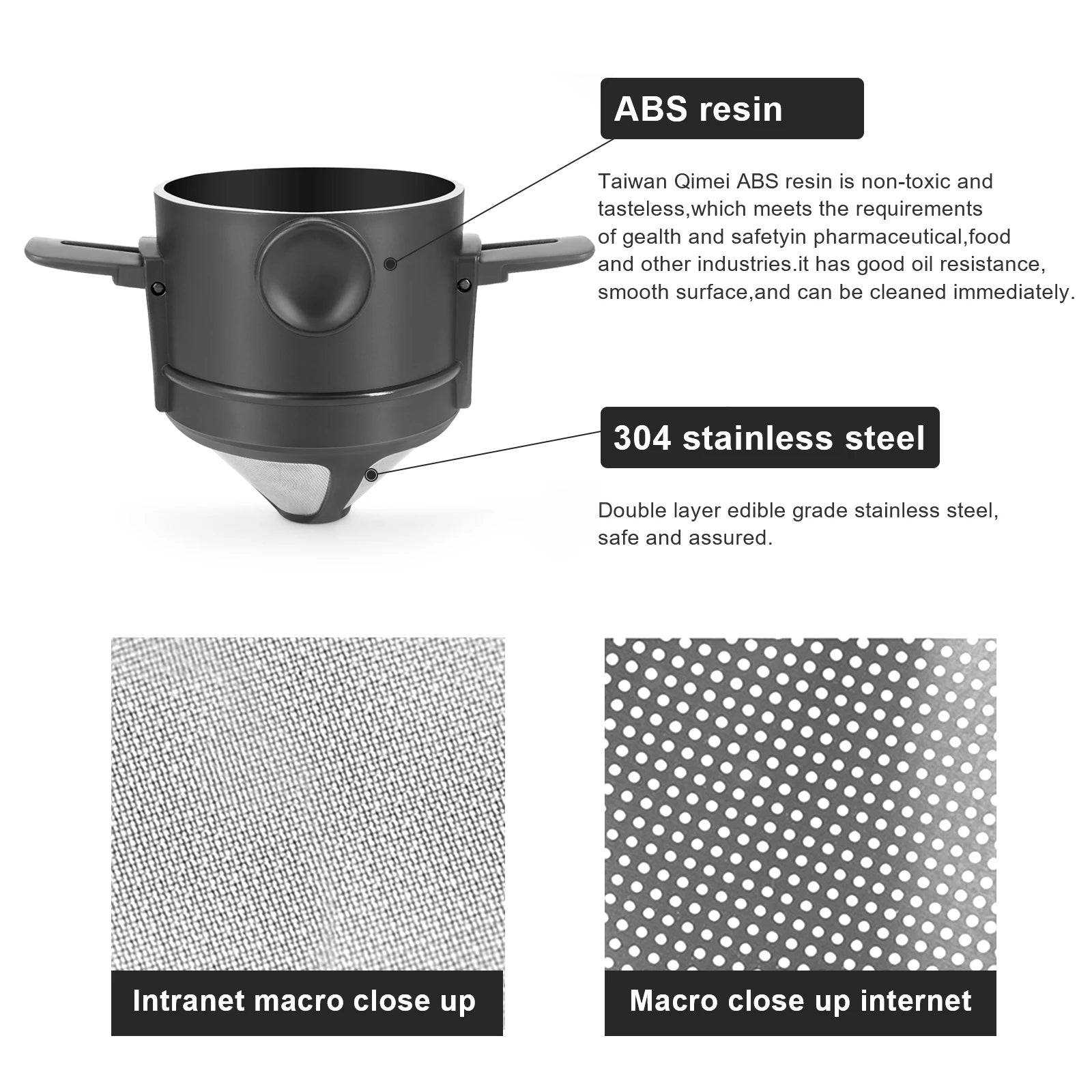 Folding Hand Brewed Coffee Filter Coffee Dripper Cone for Drip Coffee and Tea with Stainless Steel Holder No Filter Paper