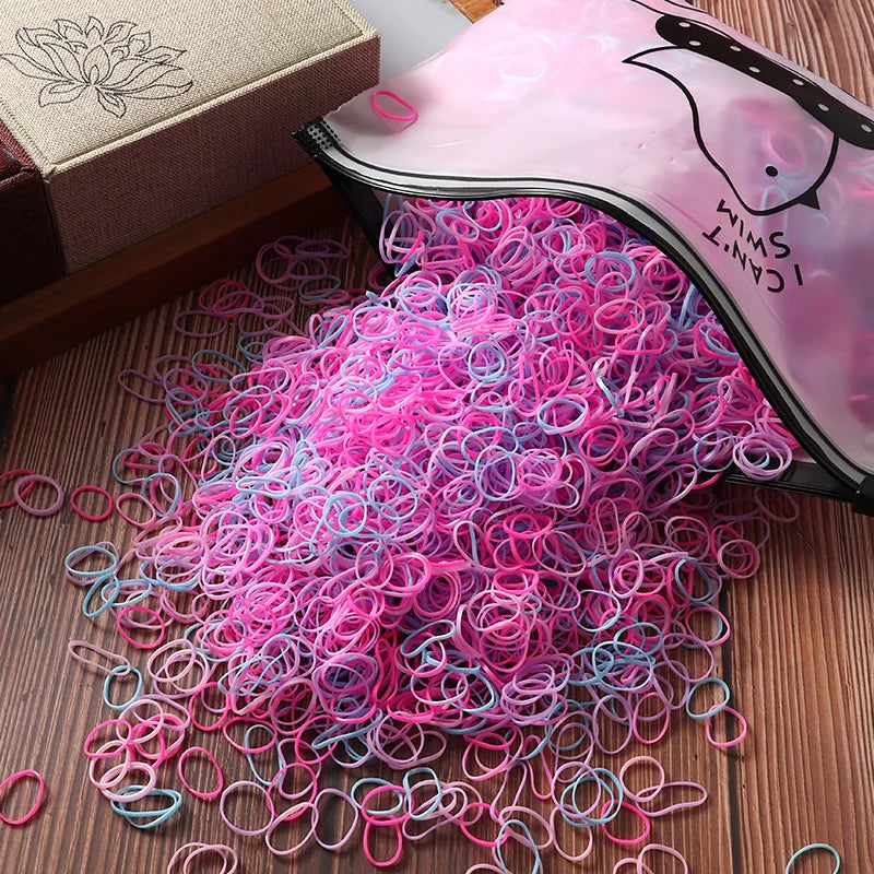 1000/2000pcs Girls Colorful Disposable Rubber Elastic Hair Band Ties Children Ponytail Holder Bands Kid Hair Accessories Leagues
