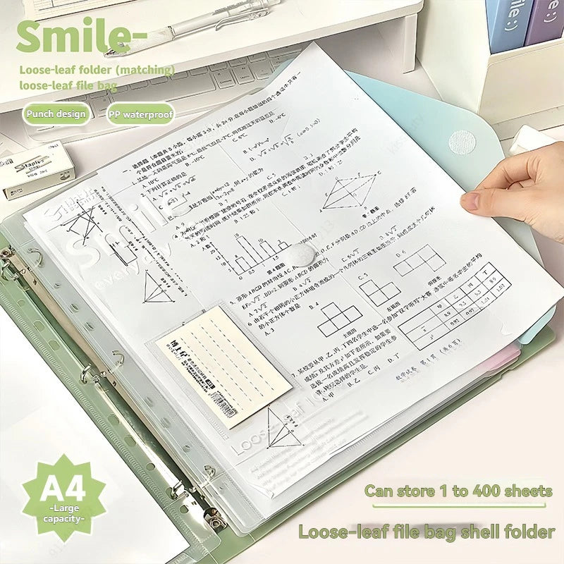 A4 PP File Bag, 3-hole D-ring Binder, Waterproof, Suitable for School, Office, Conference Supplies, Storage and Organization.