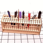 67-Slot Wooden Brush Holder Premium Double-layer Durable Artist Desk Organizer Pencil Paint Brushes Storage Art Craft