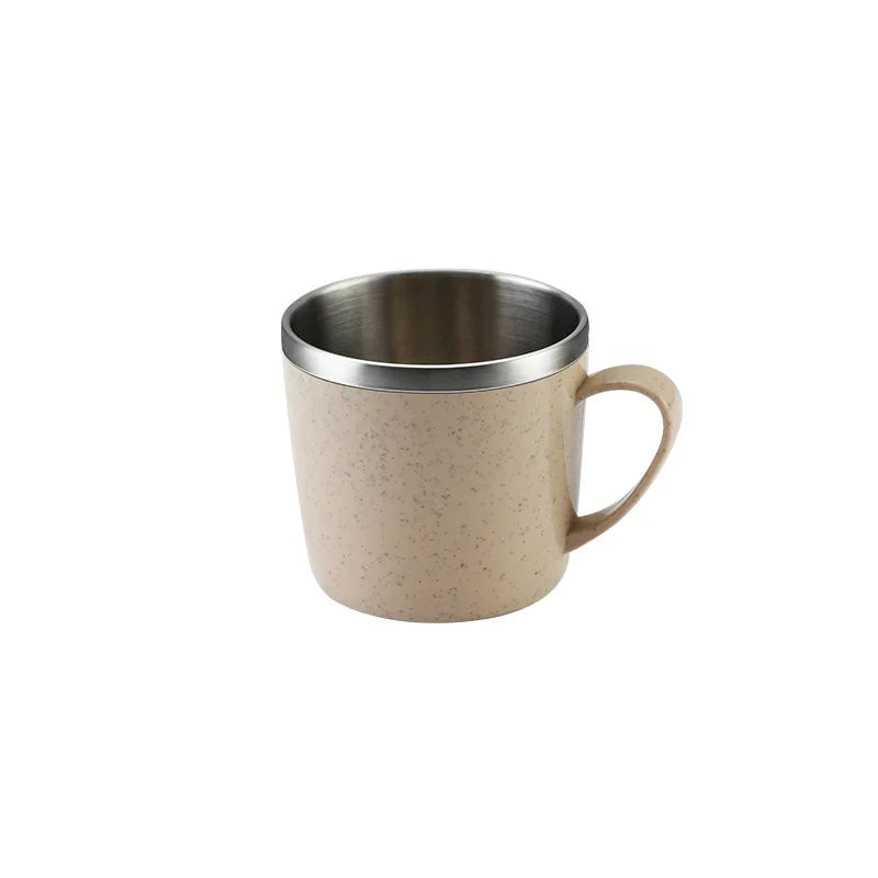 Simple Solid Color Stainless Steel Mug Wheat Straw Element Small Water Cup Children's Household Anti-scalding Drinking Water Cup